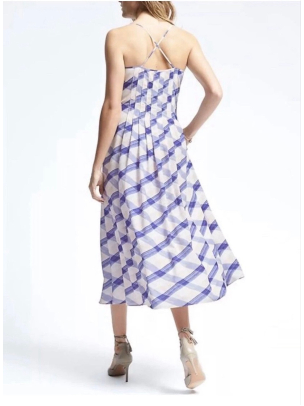 Banana Republic Lavender Plaid A-Line Midi Slip Dress Womens Size 10 Preppy - Picture 3 of 14